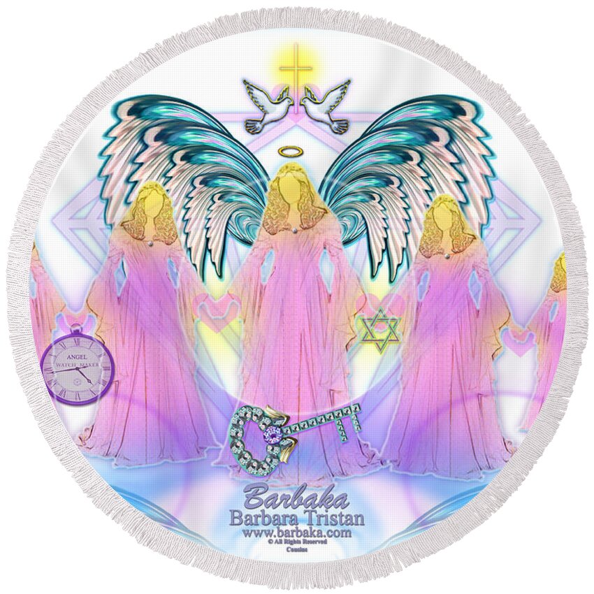 Angels Round Beach Towel featuring the digital art Cousins by Barbara Tristan