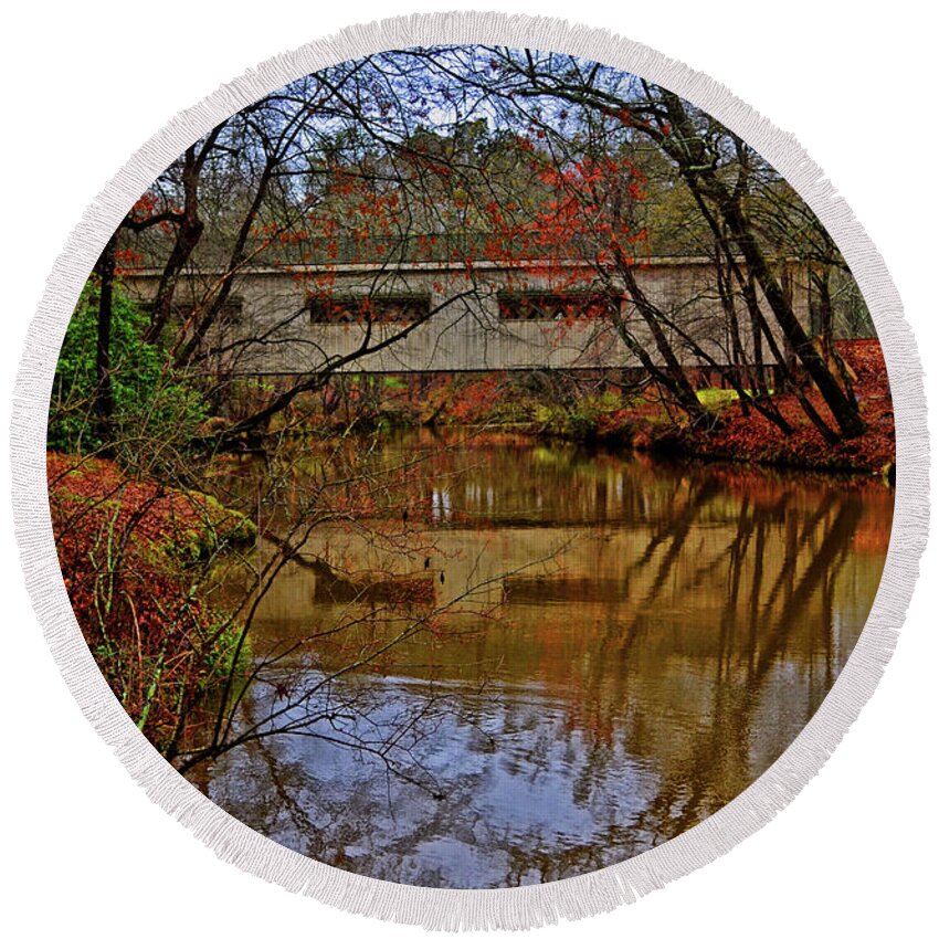 Covered Bridge Round Beach Towel featuring the photograph Covered Bridge 026 by George Bostian