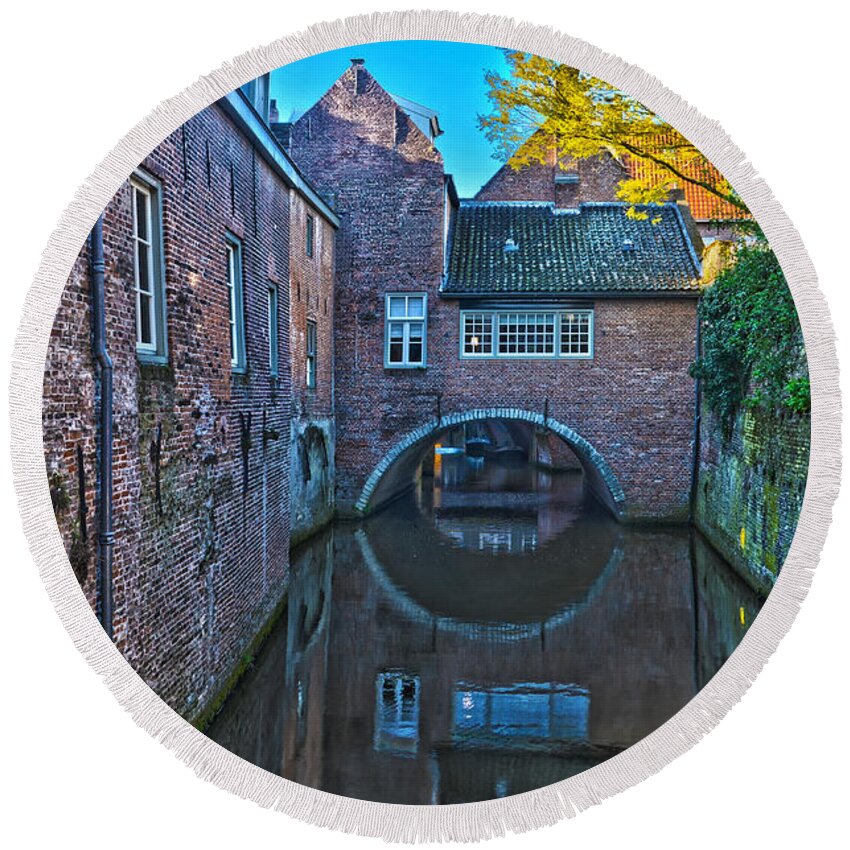 Netherlands Round Beach Towel featuring the photograph Covered Canal in Den Bosch by Frans Blok