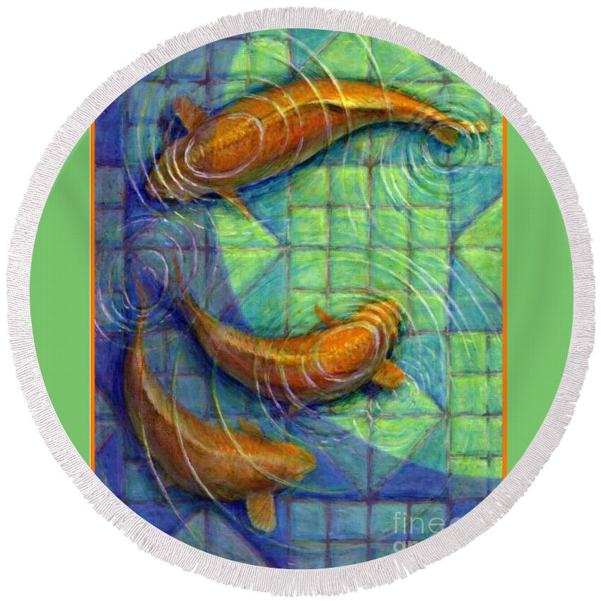 Occupy China Round Beach Towel featuring the painting Coy Koi by Jane Bucci