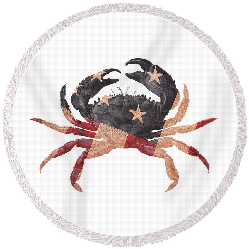 Crab Round Beach Towel featuring the digital art Crab Americana by Erin Cadigan