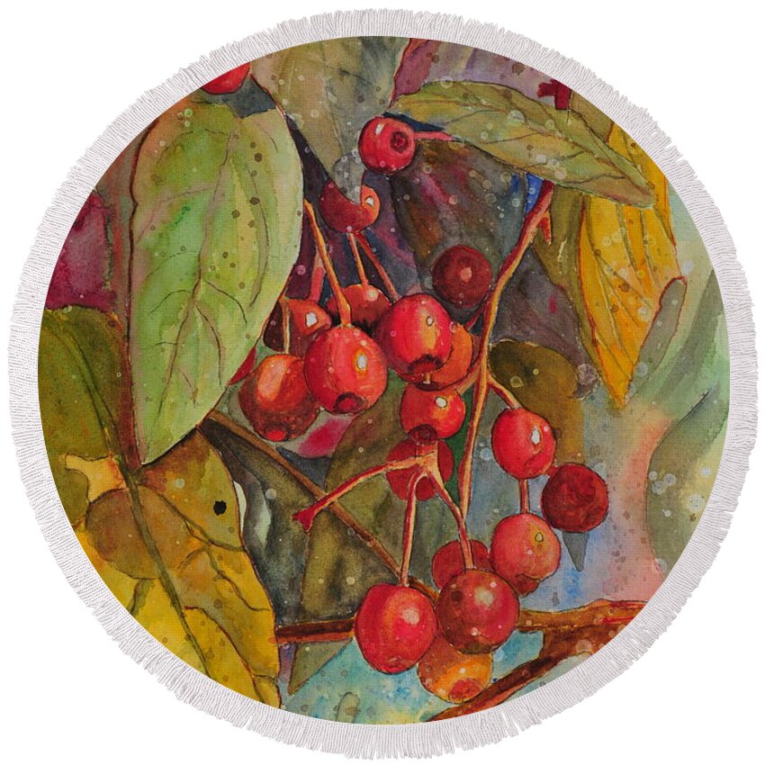 Crab Apples Round Beach Towel featuring the painting Crab Apples I by John W Walker