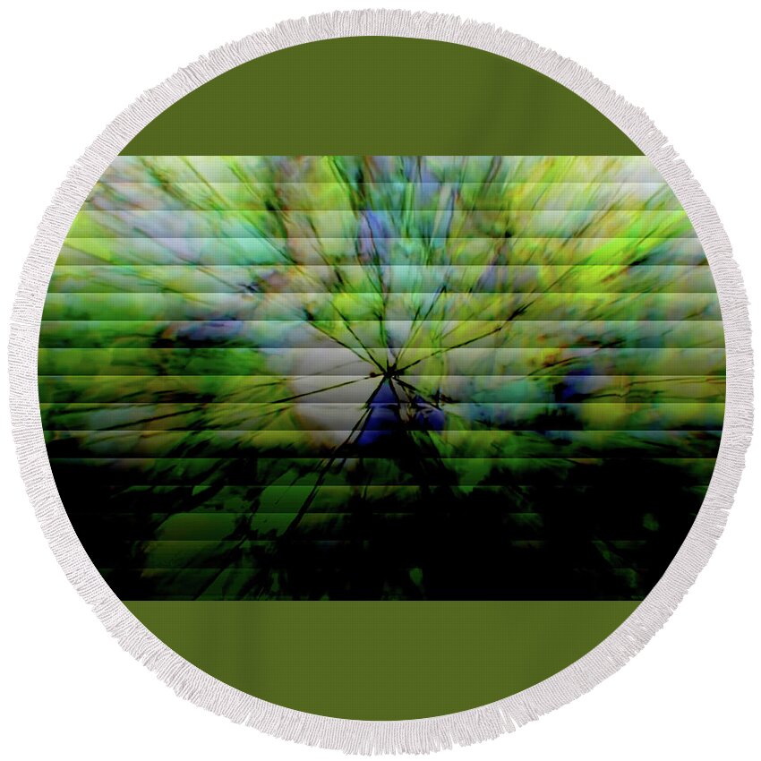 Abstract Round Beach Towel featuring the digital art Cracked Abstract Green by Carol Crisafi