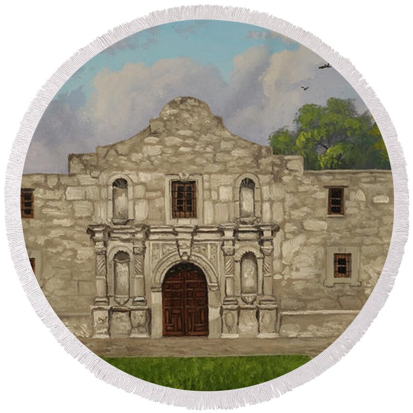 Alamo Round Beach Towel featuring the painting Cradle of Texas Liberty by Kyle Wood