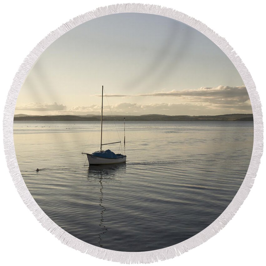 Boat Round Beach Towel featuring the photograph Cramond. Boat. by Elena Perelman