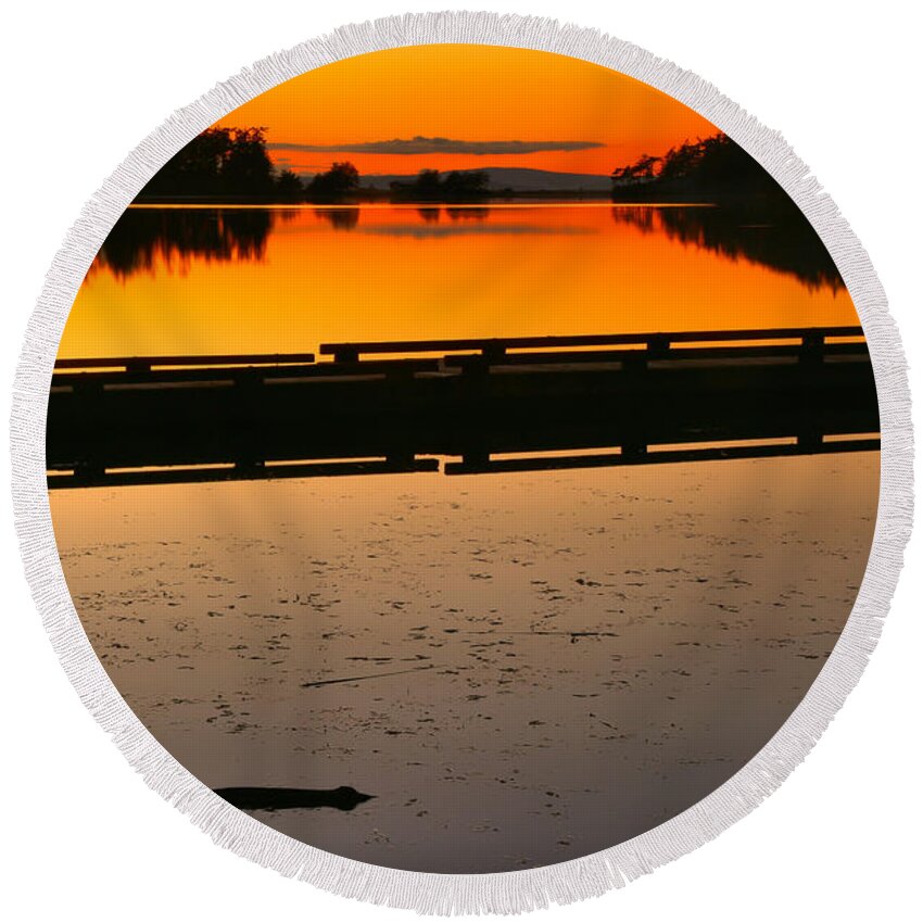 Cranberry Lake Round Beach Towel featuring the photograph Cranberry Lake Sunset by Adam Jewell