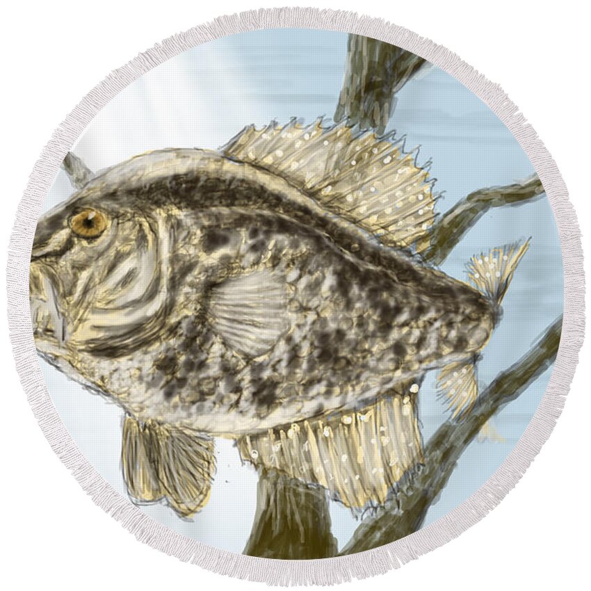 Crappie Round Beach Towel featuring the painting Crappie Time - 2 by Barry Jones