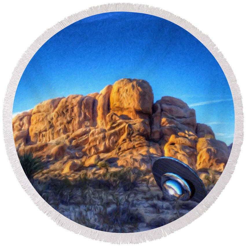 Ufo Round Beach Towel featuring the photograph Crash Landing by Snake Jagger