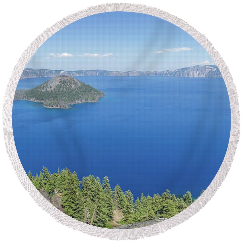 Crater Lake National Park Round Beach Towel featuring the photograph Crater Lake Panoramic by Paul Schultz