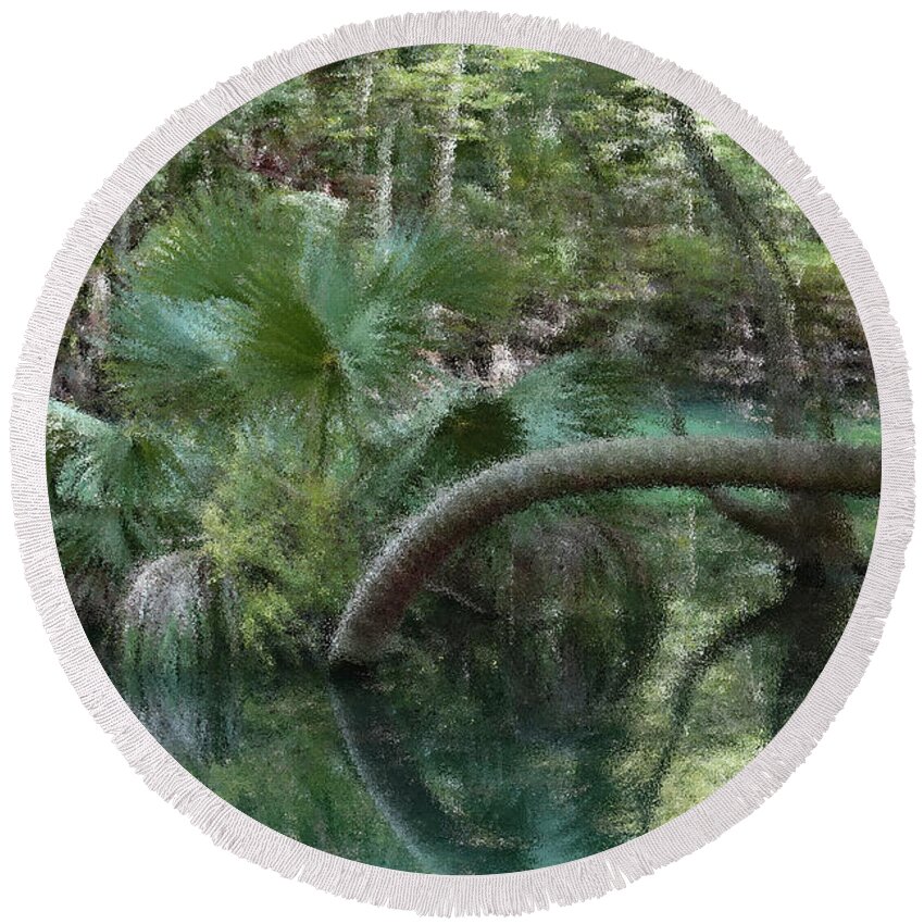 Silver Springs Round Beach Towel featuring the digital art Crazy Palm by Gina Fitzhugh