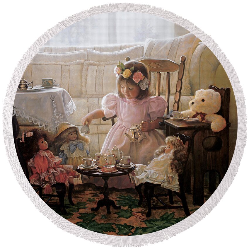 Girl Round Beach Towel featuring the painting Cream and Sugar by Greg Olsen