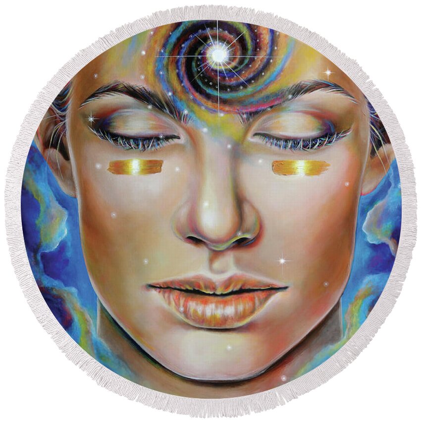 Third Eye Round Beach Towel featuring the painting Creatrix by Robyn Chance