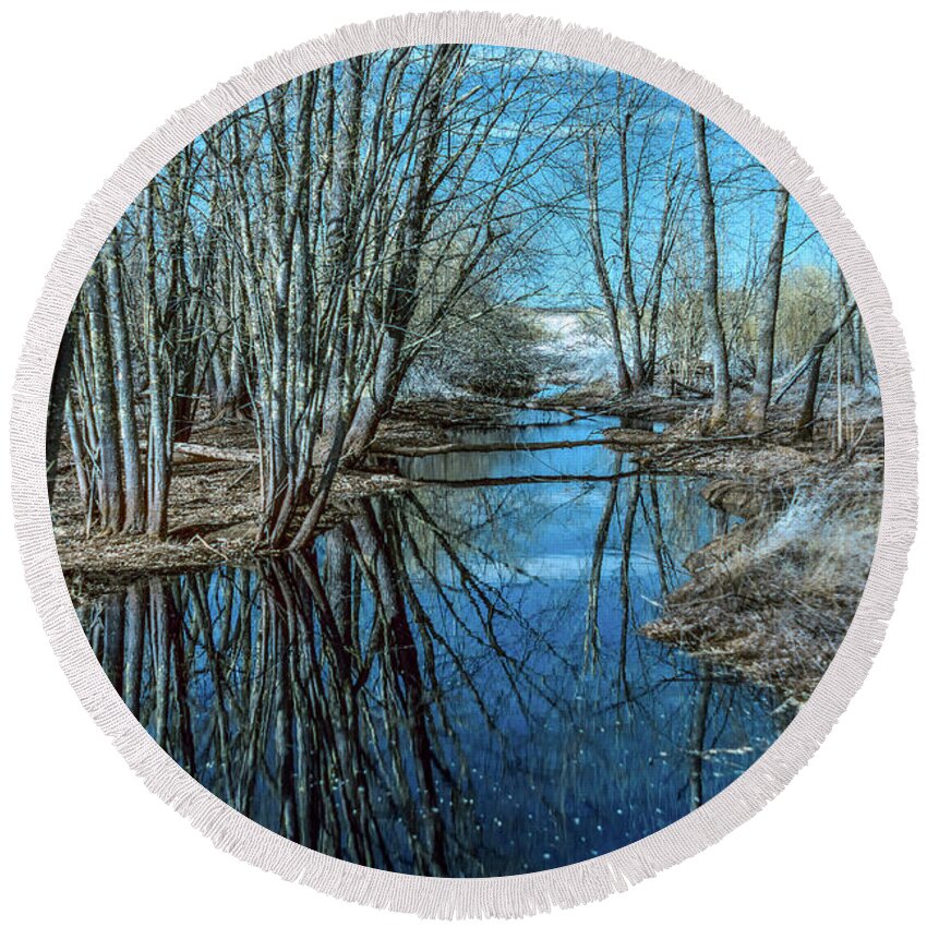 Creek Round Beach Towel featuring the photograph Creek Reflections by Paul Freidlund