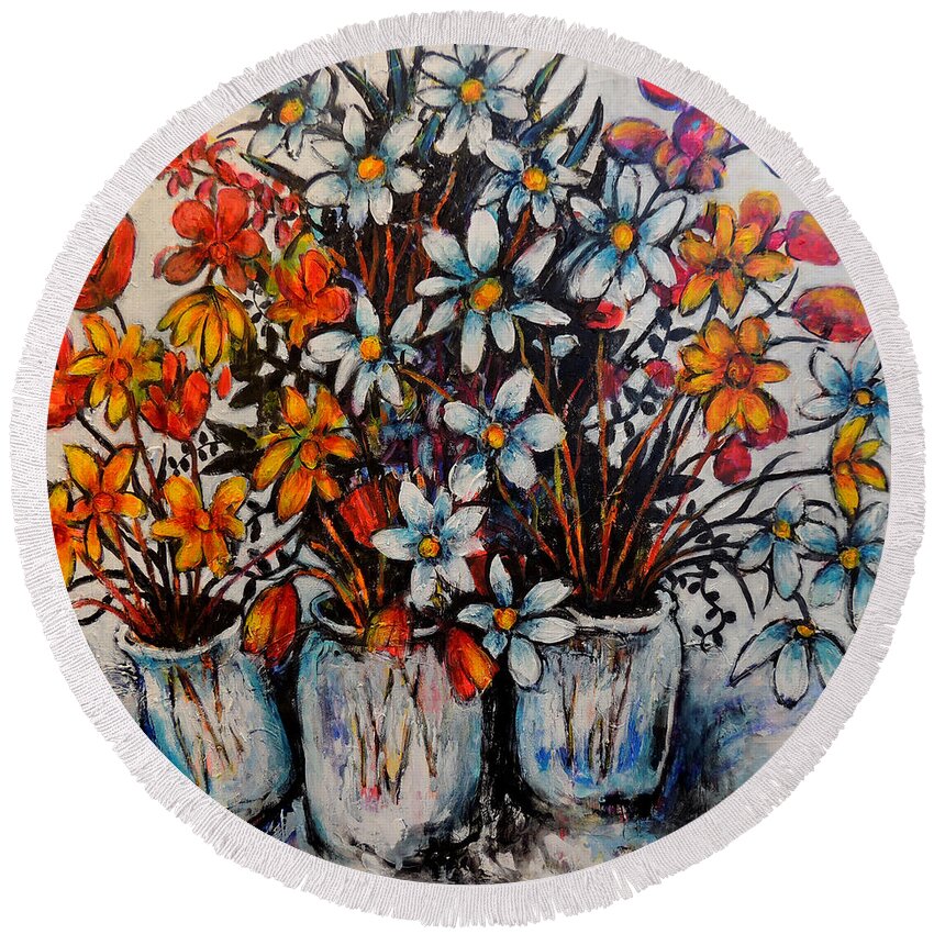 Colour Round Beach Towel featuring the painting Crescendo of flowers by Jeremy Holton