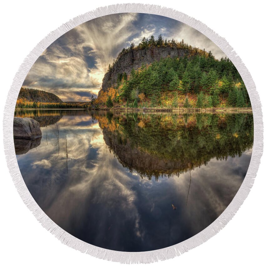 Aboriginal Round Beach Towel featuring the photograph Crescent Lake Golden Hour HDR Wide Pano by Jakub Sisak