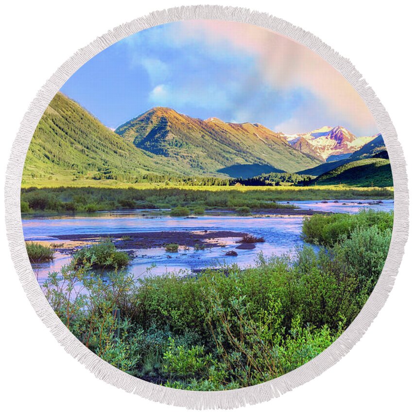 Crested Butte Round Beach Towel featuring the photograph Crested Butte Sunrise by Lorraine Baum
