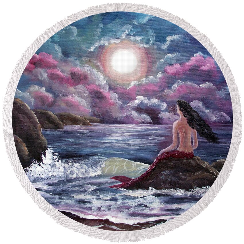 Moon Round Beach Towel featuring the painting Crimson Mermaid by Laura Iverson