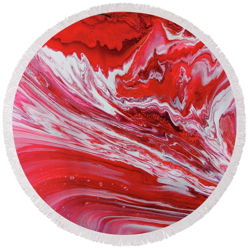 Crimson Round Beach Towel featuring the painting Crimson Paradox by Madeleine Arnett