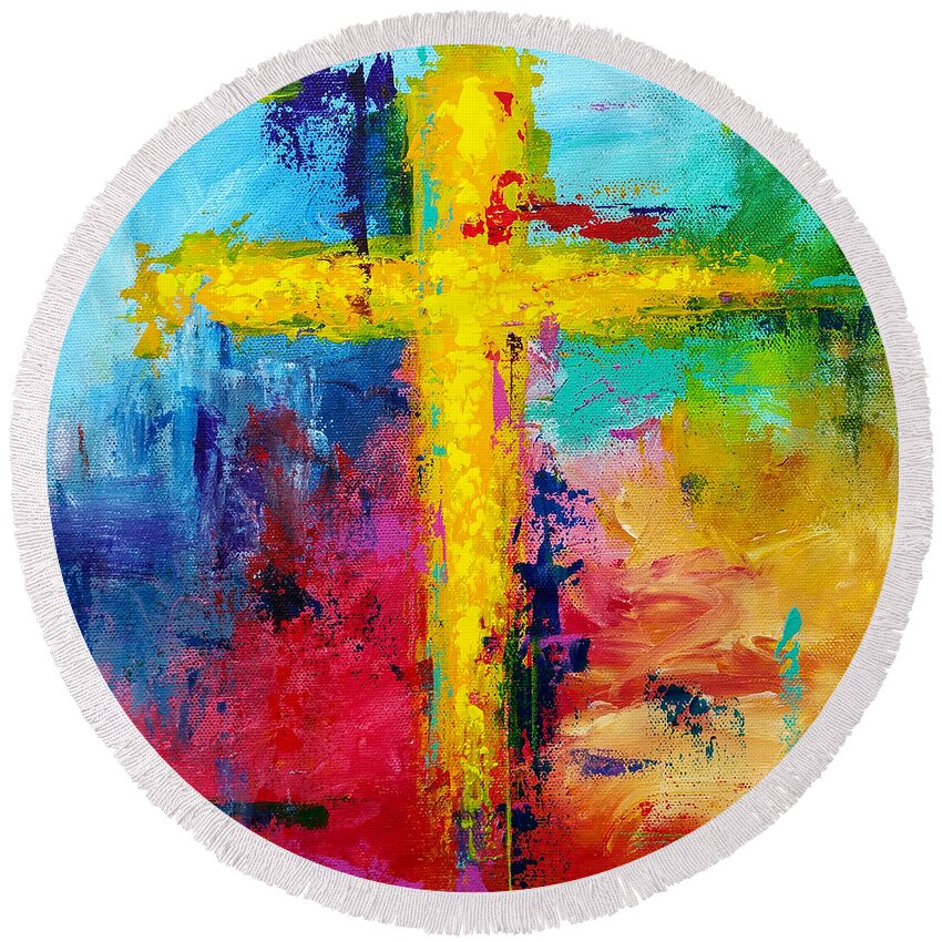 Texture Round Beach Towel featuring the painting Cross No.7 by Kume Bryant
