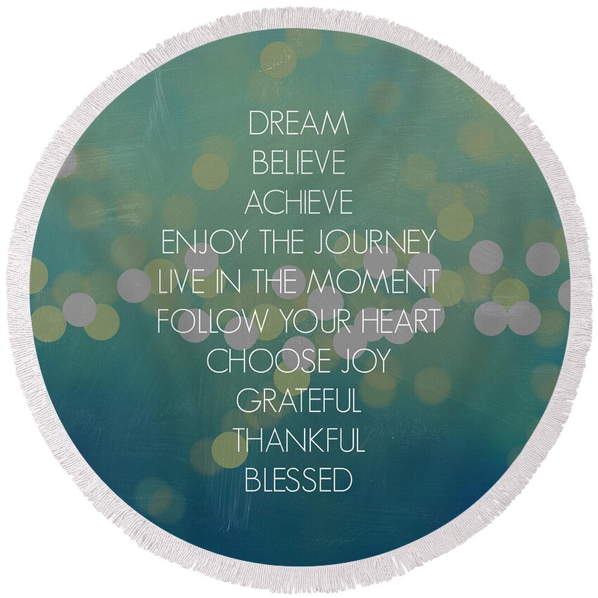 Dream Round Beach Towel featuring the digital art Cross Words Bokeh by Inspired Arts