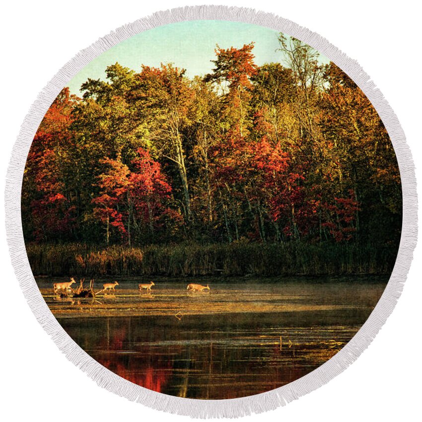 Cindi Ressler Round Beach Towel featuring the photograph Crossing The Lake by Cindi Ressler
