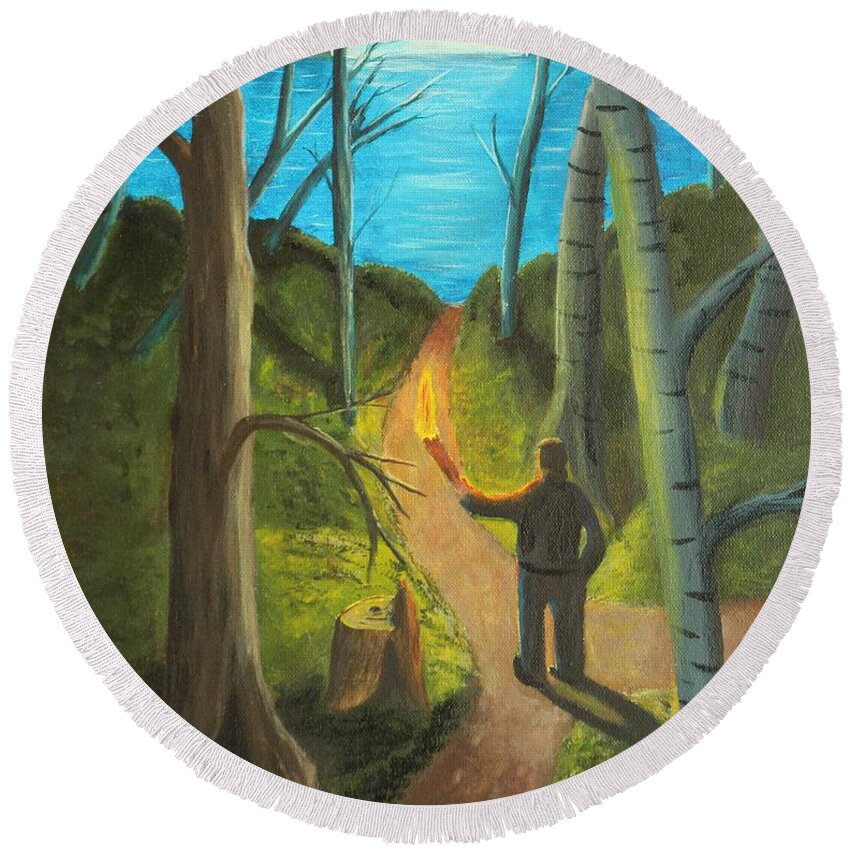 Forest Round Beach Towel featuring the painting Crossroads by David Bigelow