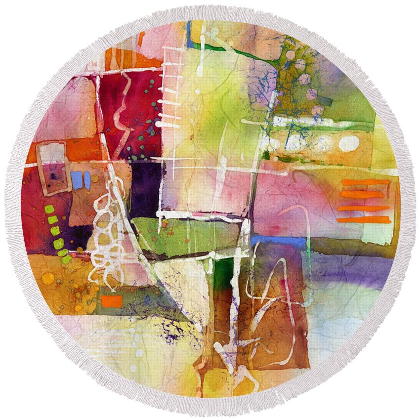 Abstract Round Beach Towel featuring the painting Crossroads by Hailey E Herrera