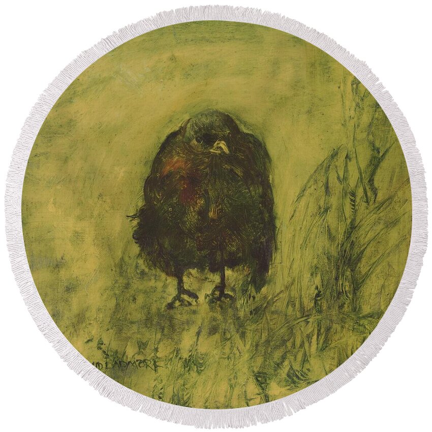 Bird Round Beach Towel featuring the painting Crow 26 by David Ladmore