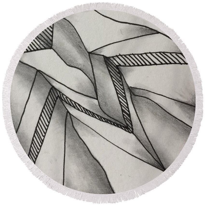 Zentangle Round Beach Towel featuring the drawing Crumpled by Jan Steinle