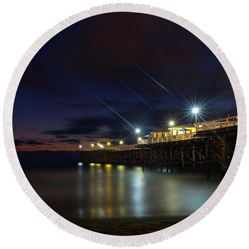 2017 Round Beach Towel featuring the photograph Crystal Beach Pier Blue Hour by James Sage