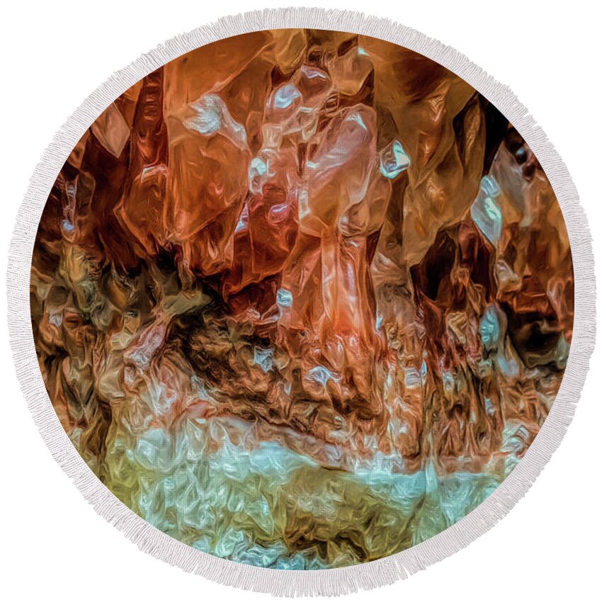 Abstract Round Beach Towel featuring the photograph Crystal Formations by Teresa Wilson