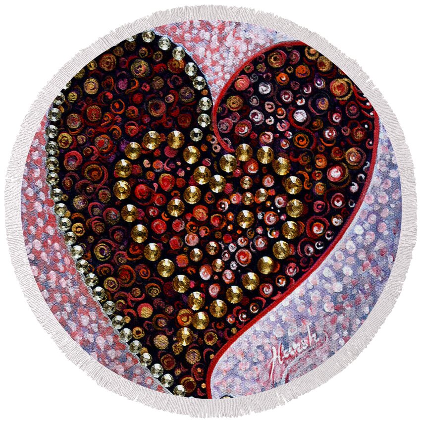 Heart Round Beach Towel featuring the painting Crystals - HEART by Harsh Malik
