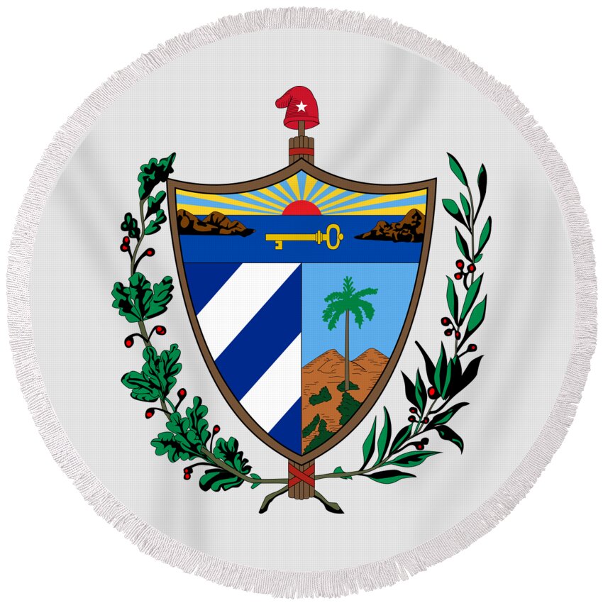 Cuba Round Beach Towel featuring the drawing Cuba Coat of Arms by Movie Poster Prints