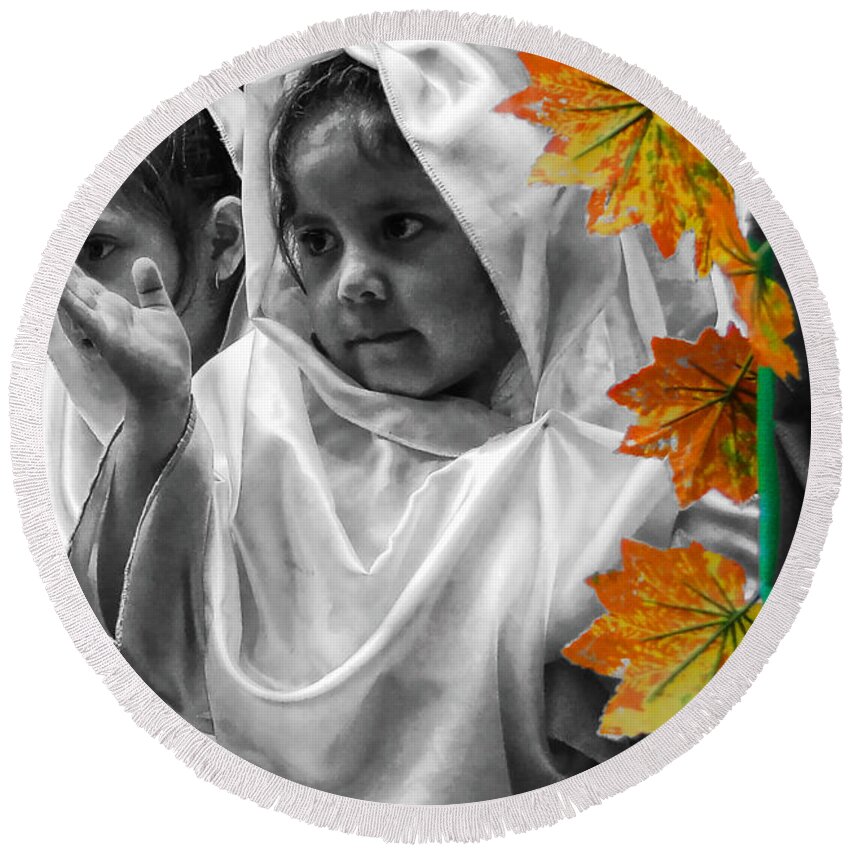 Expression Round Beach Towel featuring the photograph Cuenca Kids 885 by Al Bourassa