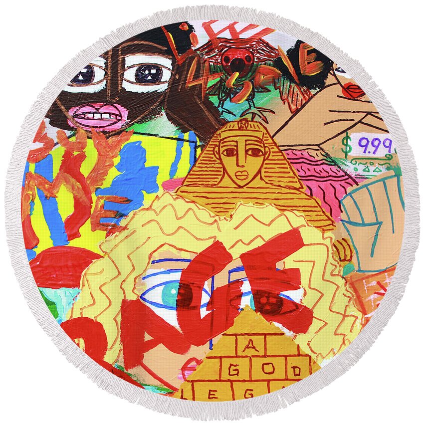  Round Beach Towel featuring the painting Culture Vultures by Odalo Wasikhongo