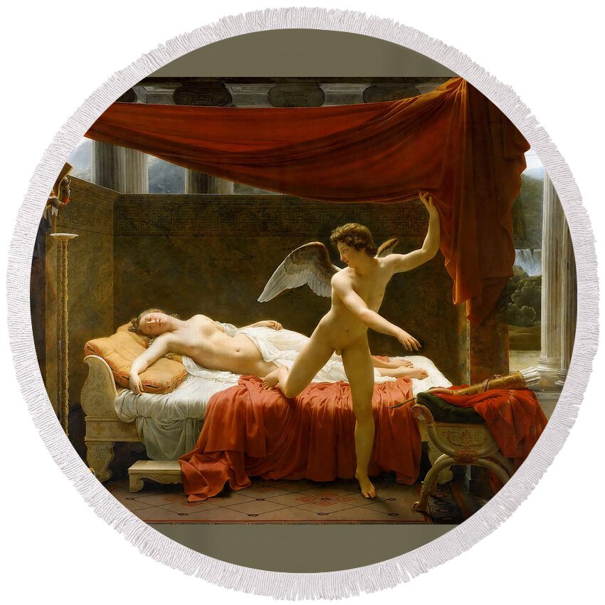 Francois-edouard Picot Round Beach Towel featuring the painting Cupid and Psyche by Francois-Edouard Picot