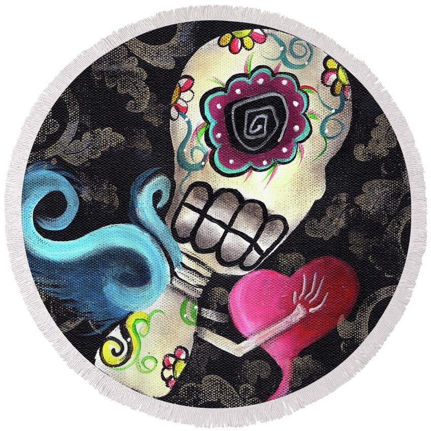 Day Of The Dead Round Beach Towel featuring the painting Cupido by Abril Andrade