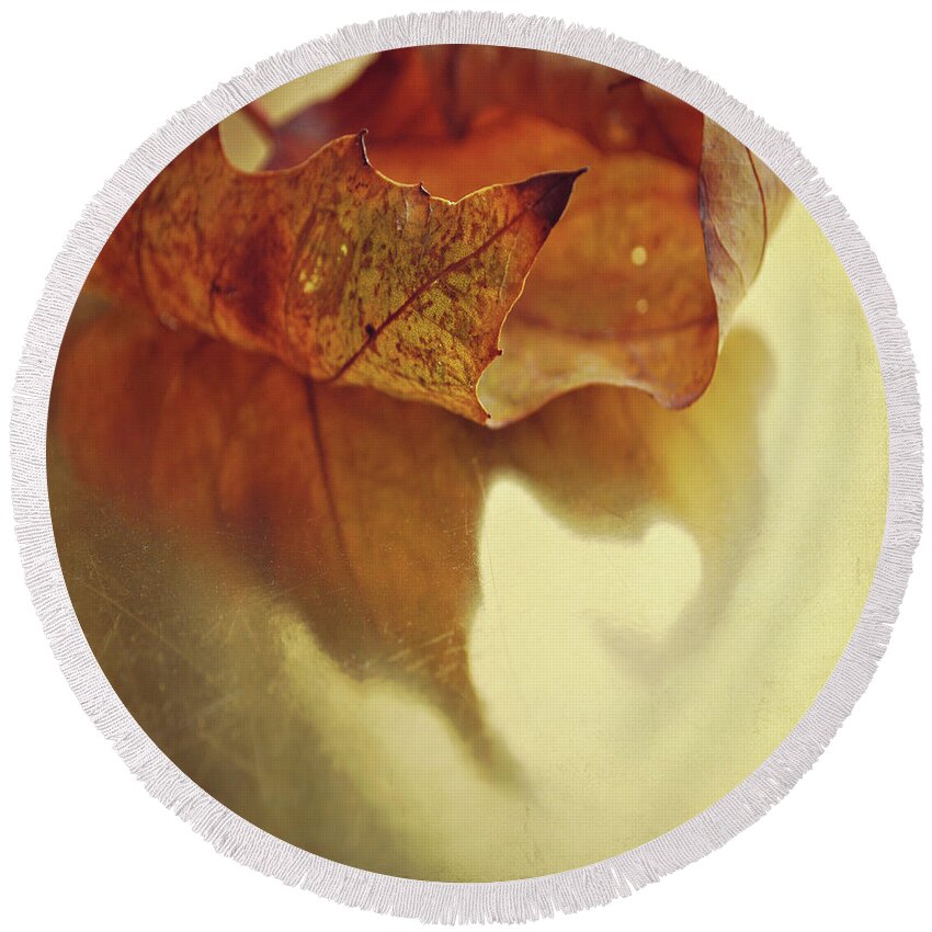 Leaf Round Beach Towel featuring the photograph Curled Autumn Leaf by Lyn Randle