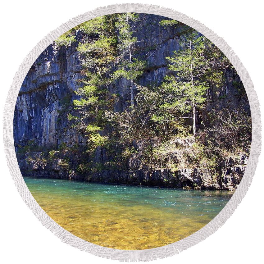 Current River Round Beach Towel featuring the photograph Current River 7 by Marty Koch
