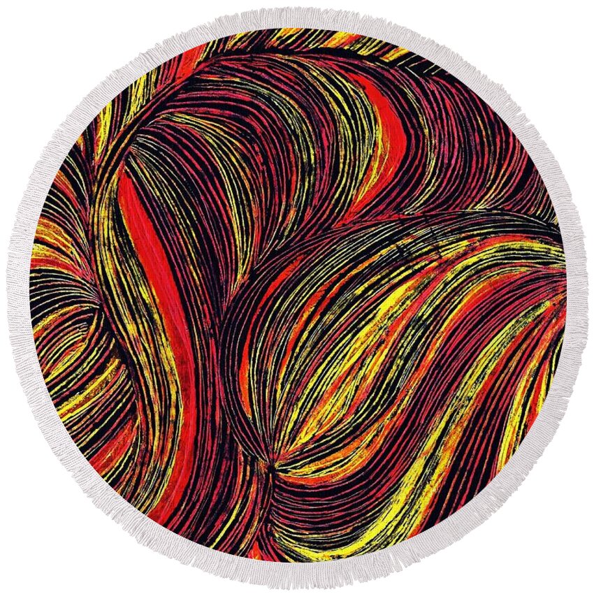 Curve Round Beach Towel featuring the drawing Curved Lines 3 by Sarah Loft