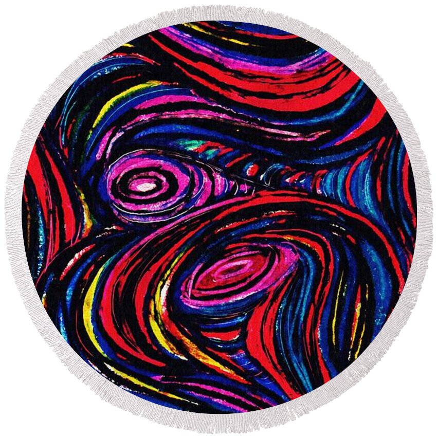 Line Round Beach Towel featuring the painting Curved Lines 9 by Sarah Loft