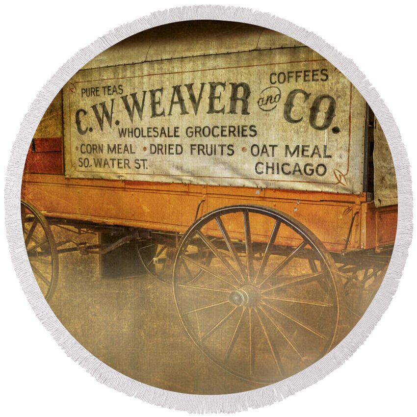 C.w. Weaver And Co. Round Beach Towel featuring the photograph C.W. Weaver and Co. Wagon by Susan Candelario
