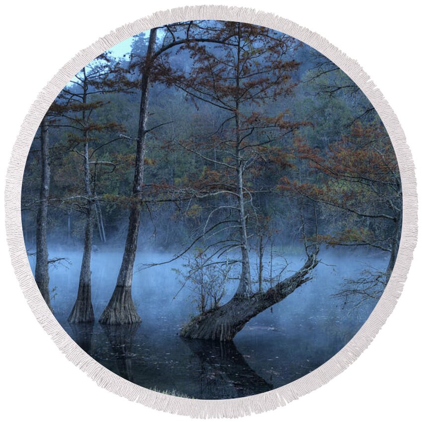 Mist Round Beach Towel featuring the photograph Cypress Awakening by Tamyra Ayles