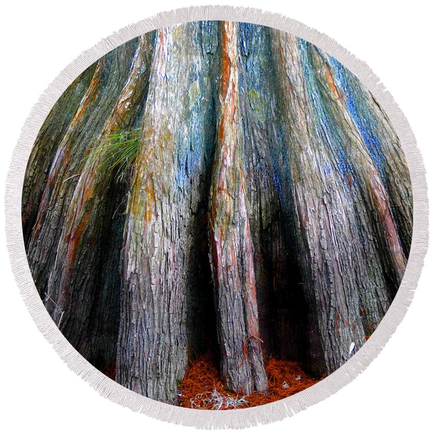 Cypress Tree Round Beach Towel featuring the photograph Cypress foot by David Lee Thompson