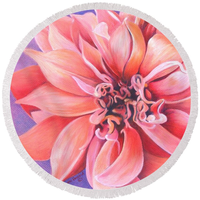 Dahlia Round Beach Towel featuring the drawing Dahlia 2 by Phyllis Howard