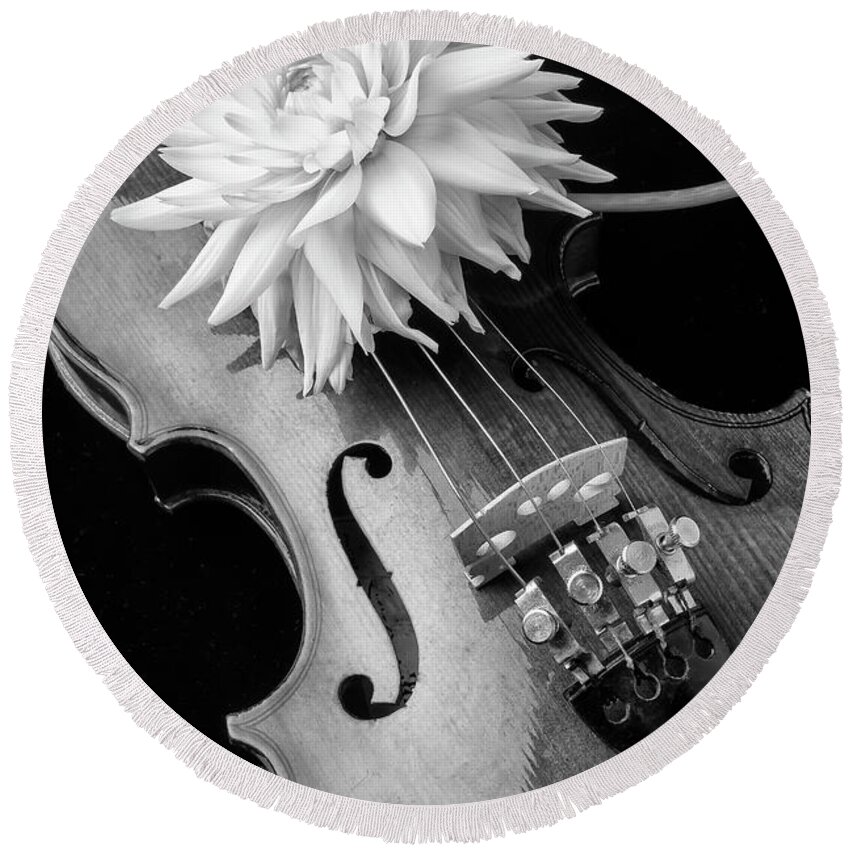Large Round Beach Towel featuring the photograph Dahlia And Violin by Garry Gay