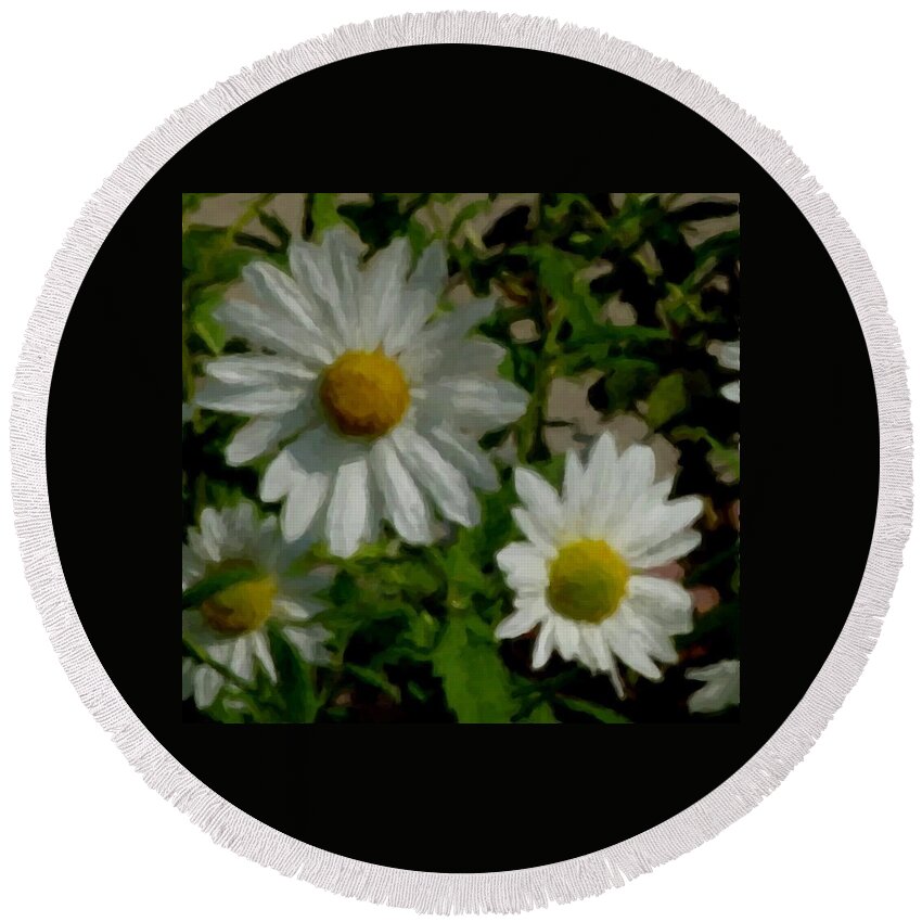 Daisy Round Beach Towel featuring the digital art Daisies by the number by Anita Burgermeister