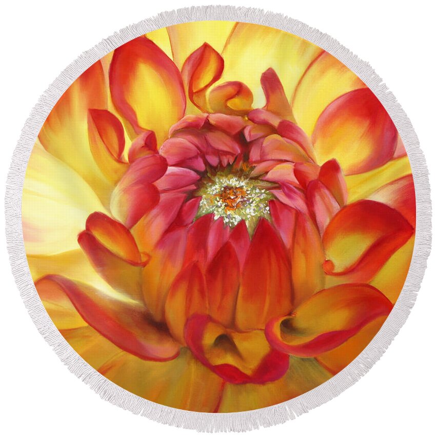 Macro Round Beach Towel featuring the painting Dahlia by Lynne Pittard