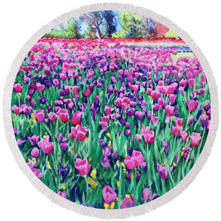 Tulips Round Beach Towel featuring the painting Dallas Tulips by Candace Lovely