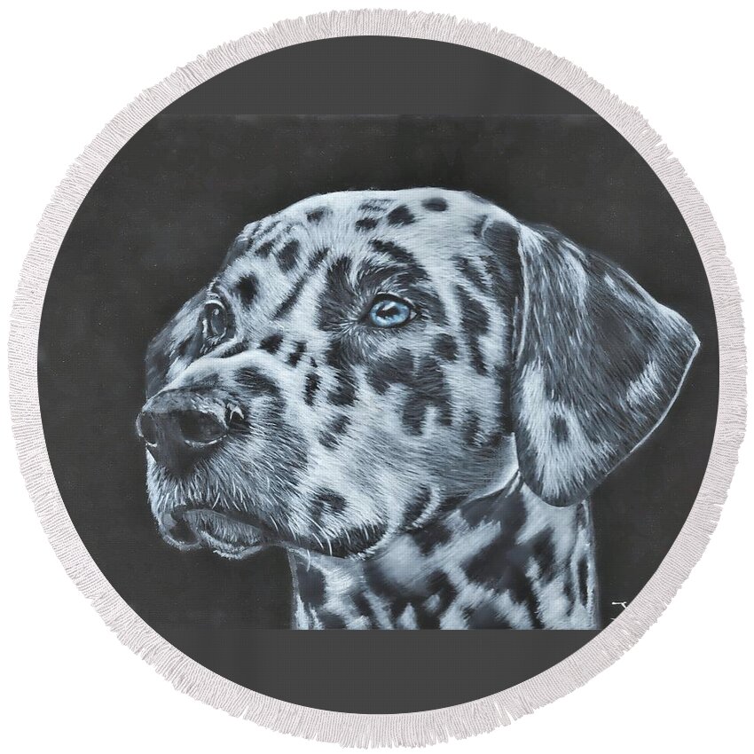 Dalmation Round Beach Towel featuring the painting Dalmation Portrait by John Neeve